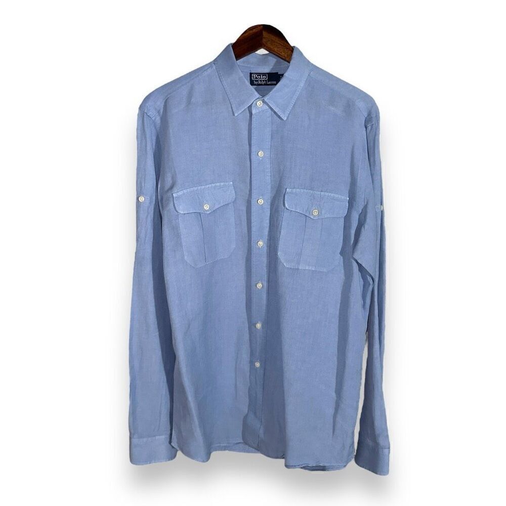 Polo Ralph Lauren Sky Blue Silk & Linen Button Up Shirt L